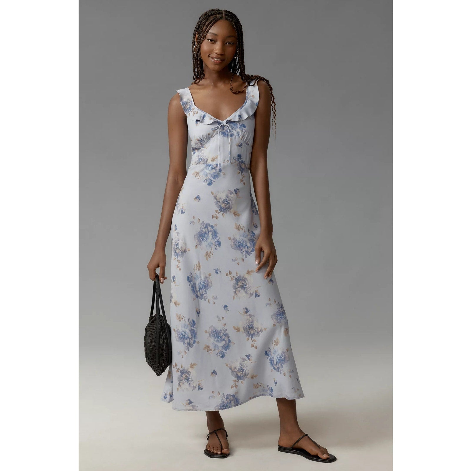 New Anthropologie x Faithfull Ruffle-Neck Floral Midi Dress $240 Size 6 Lilac