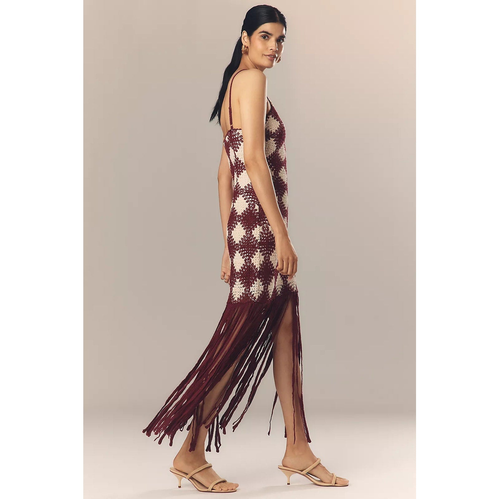 Anthropologie Saylor Dragana Crochet Fringe Midi Dress