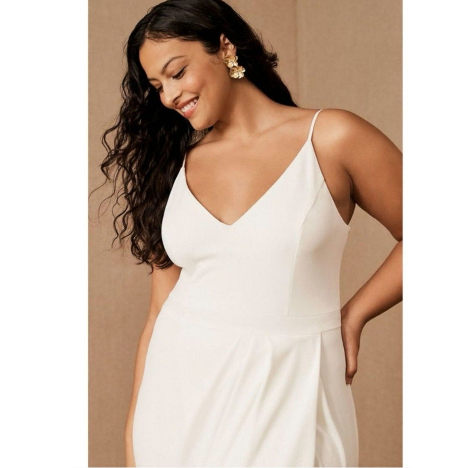 Anthropologie BHLDN Caron Crepe Midi Dress SIZE 8 Ivory - Off White Tulip Anthropologie
