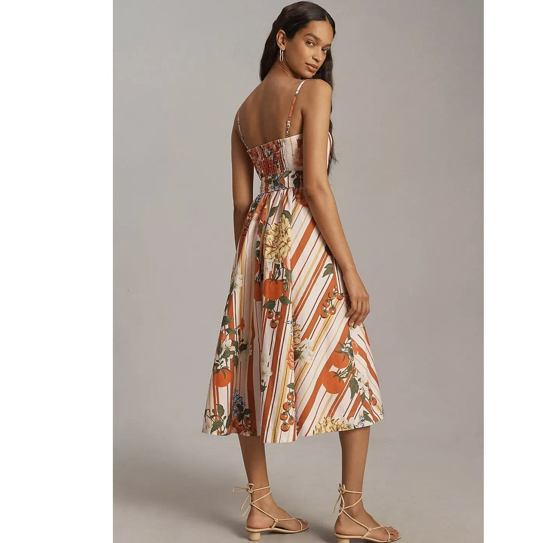 Anthropologie Maeve Strapless Belted A-Line Midi Dress $198 X-LARGE Floral