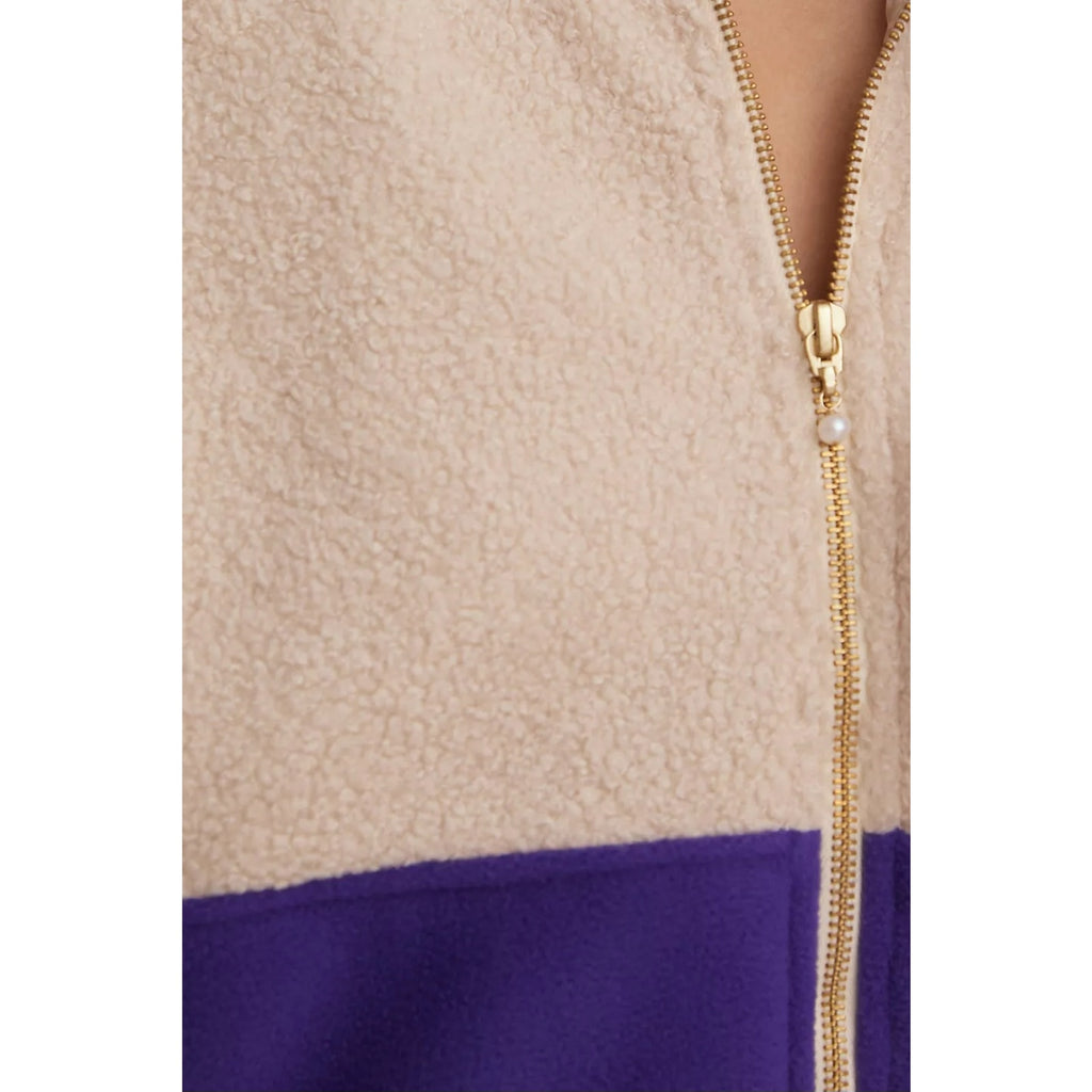 New Anthropologie DONNI Colorblocked Sherpa Jacket $324 XL Cream