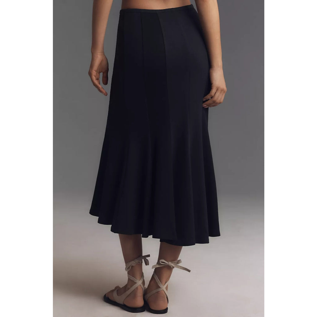 New By Anthropologie Fluted Knit Pencil Midi Skirt $118 SMALL Black Stretchy