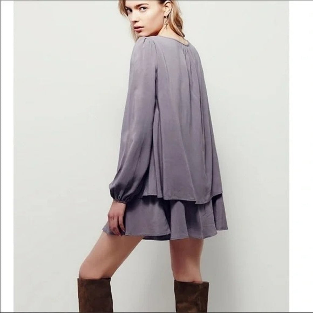 New Free People Made In Philadelphia Beck Long Sleeve Mini Dress $128 M Gray