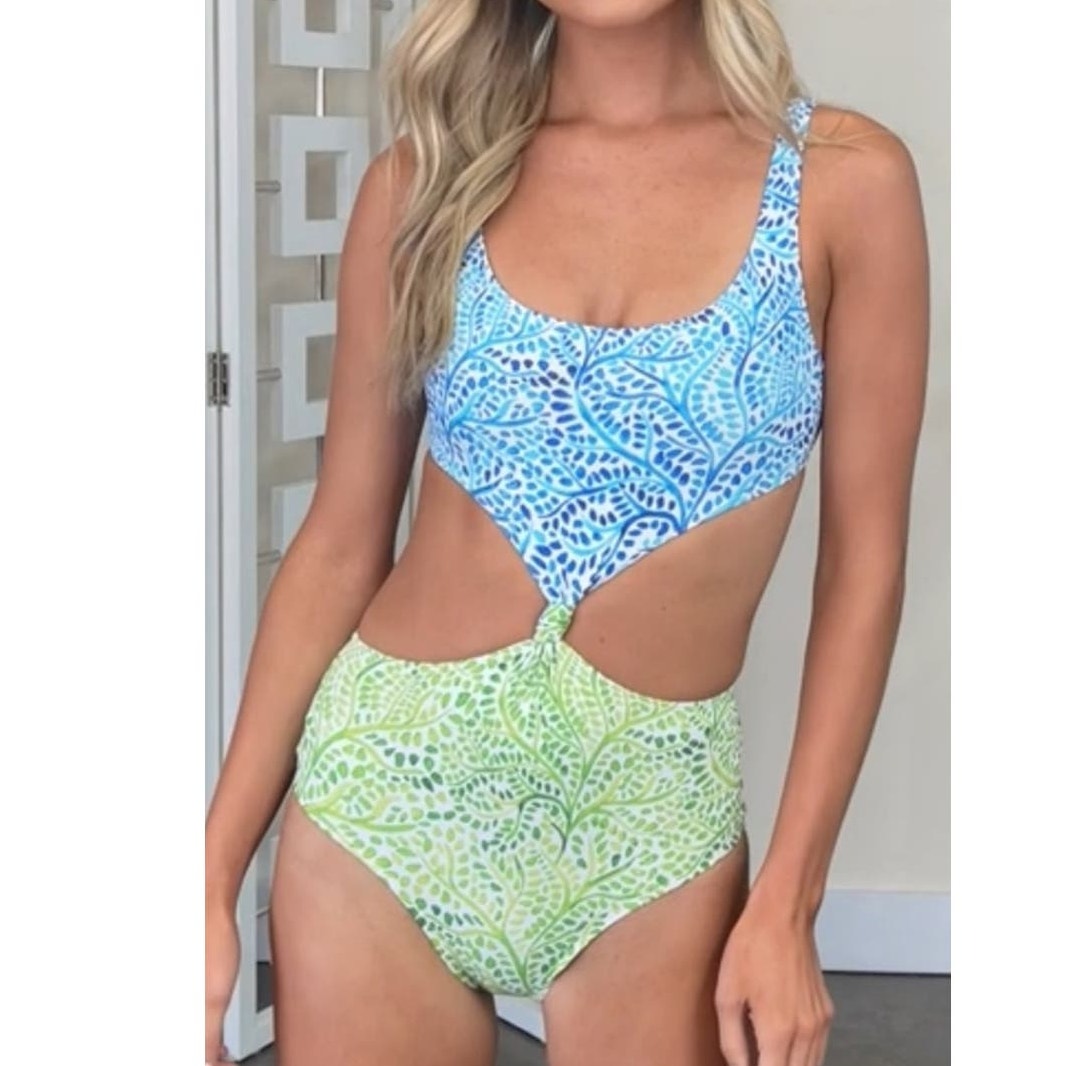New Free People Solid & Striped The Bailey One-Piece Swimsuit $188 SMALL Blue