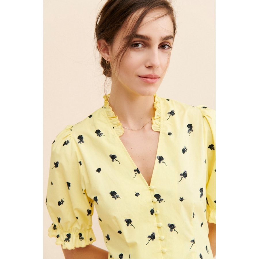 New Anthropologie CRAS Tuva Floral Midi Dress $269 SMALL 36 Yellow High-low Hem