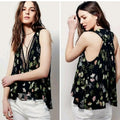 New Free People Love Potion Floral Tank Top $88 SMALL Black V-neck Eyelash Lace