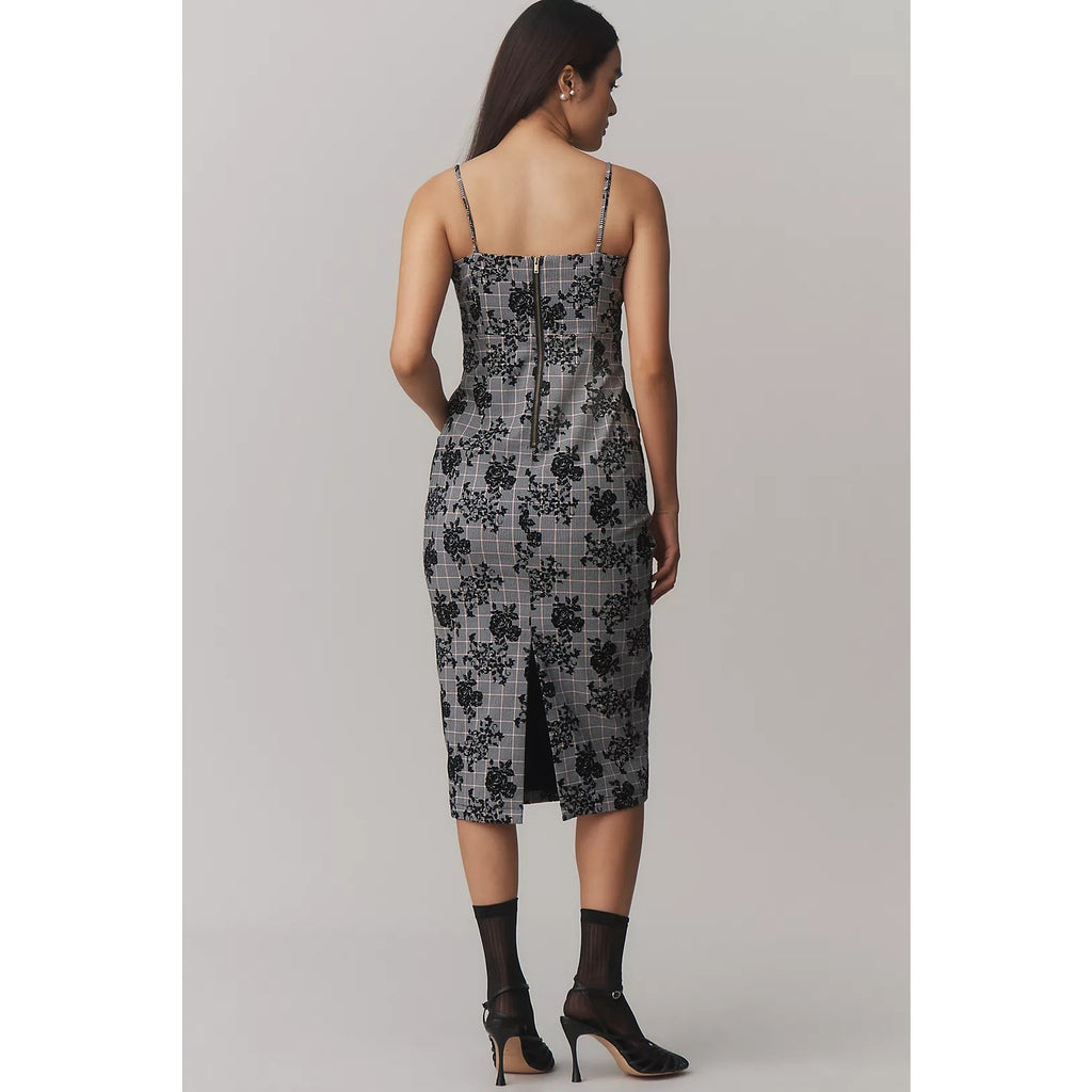Anthropologie Maeve Slim Patterned Midi Dress MEDIUM Black Floral Anthropologie