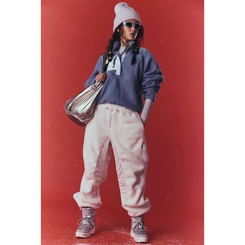 New FREE PEOPLE Sundown Fleece Jogger Style Pants $168 X-SMALL Ivory Sherpa