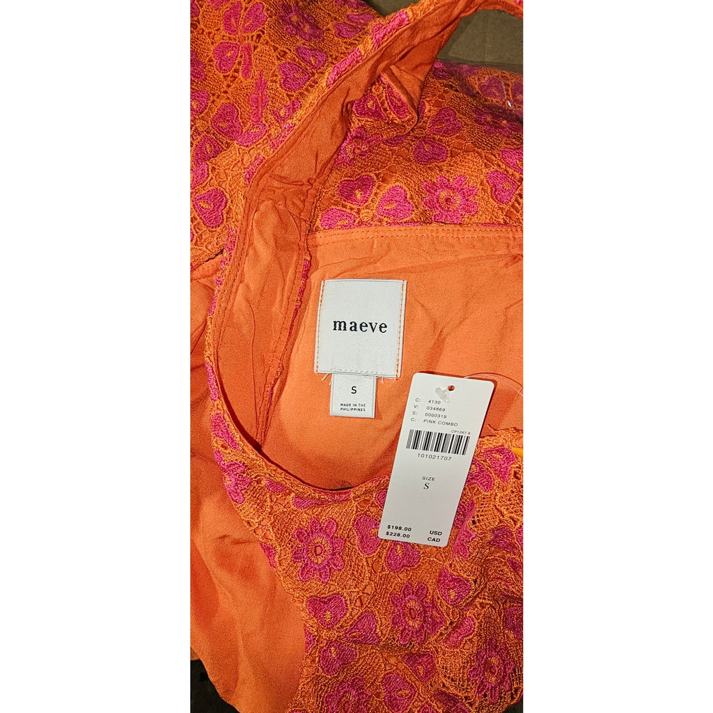 Anthropologie Maeve Square-Neck Mini Shift Dress SMALL Pink & Orange Anthropologie