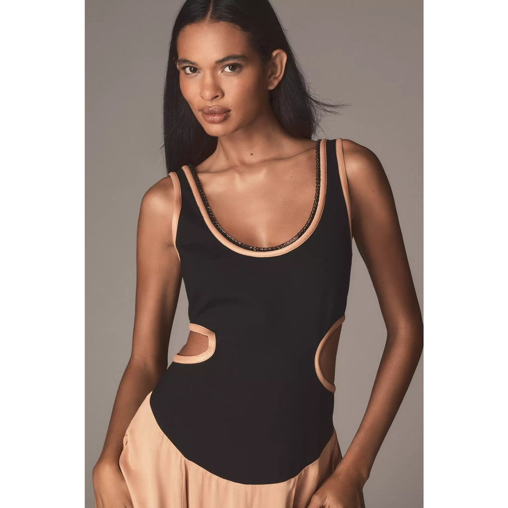 New Anthropologie Maeve Sleeveless Scoop-Neck Chain-Trim Cutout Midi Dress XS
