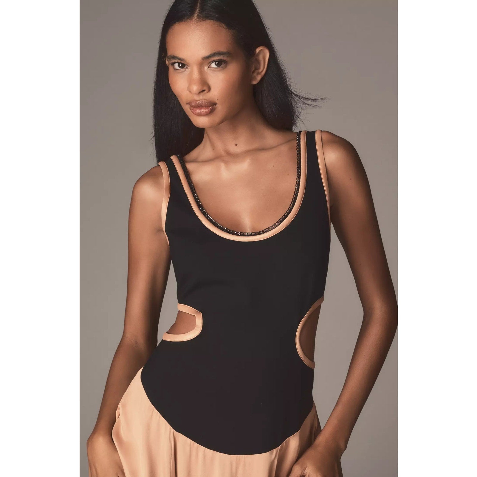 New Anthropologie Maeve Sleeveless Scoop-Neck Chain-Trim Cutout Midi Dress XS