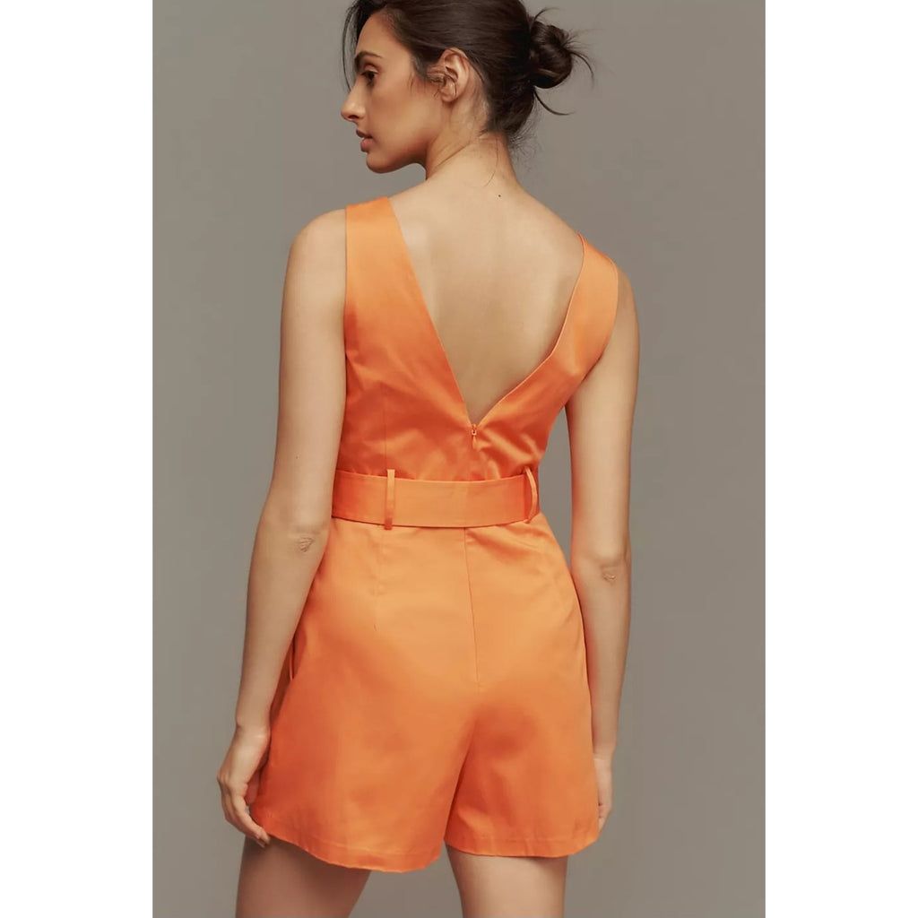 Anthropologie Hutch Belted V-Neck Romper