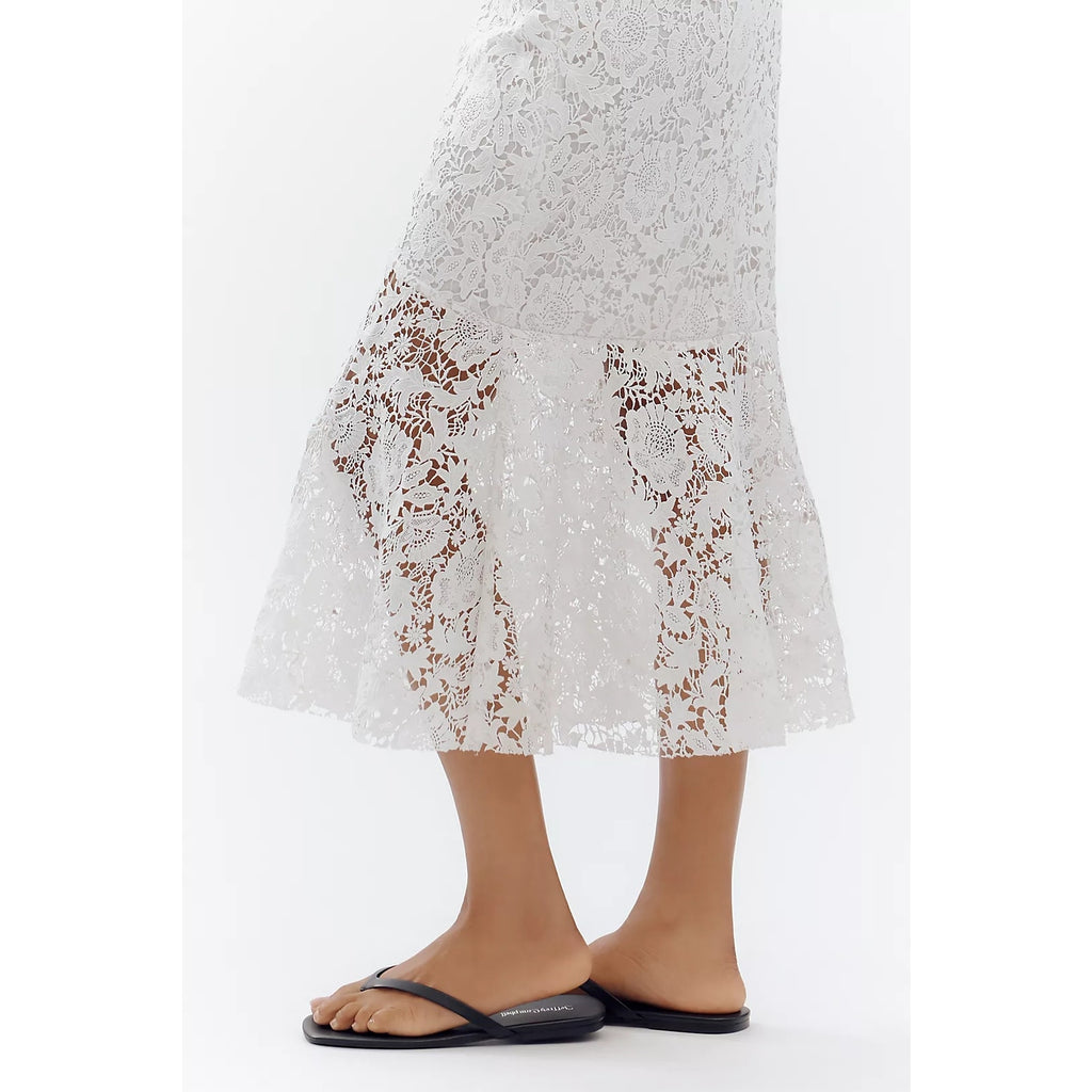 Anthropologie Avec Les Filles Flared Lace Midi Skirt SIZE 0 White Anthropologie
