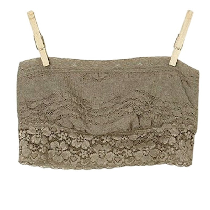 New Free People Floral Lace Trim Bandeau Taupe $28 Size Small