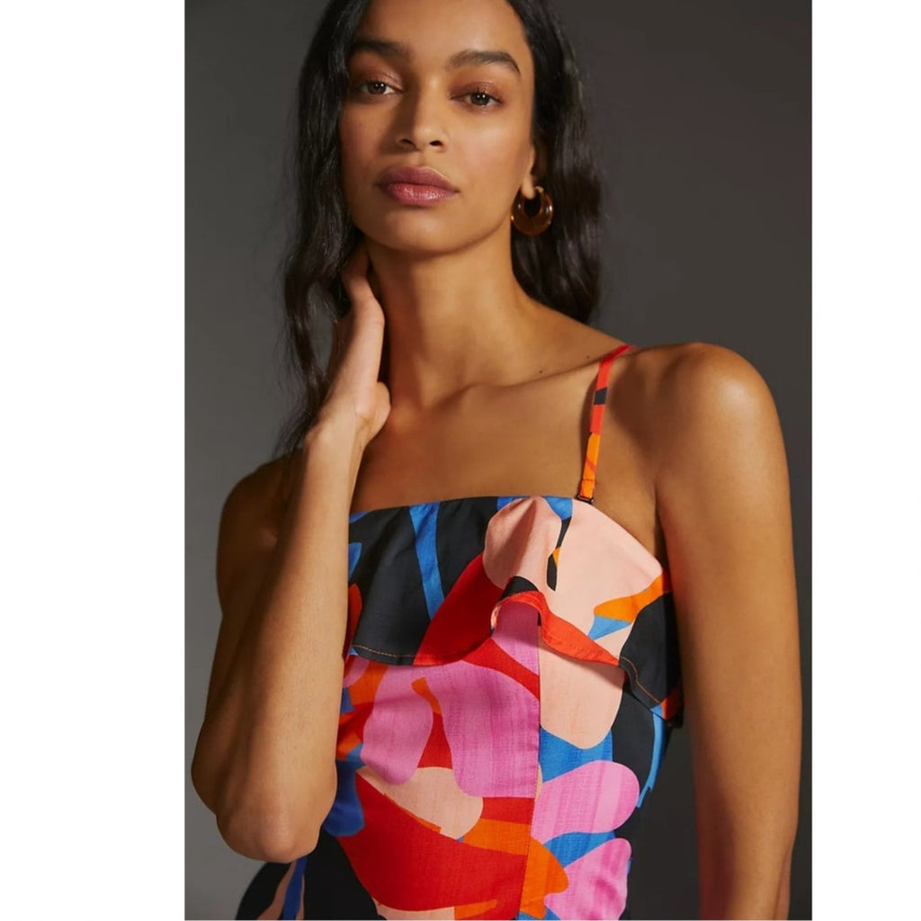 New Anthropologie Corey Lynn Calter Ruffled Printed Mini Dress $220 MEDIUM Pink