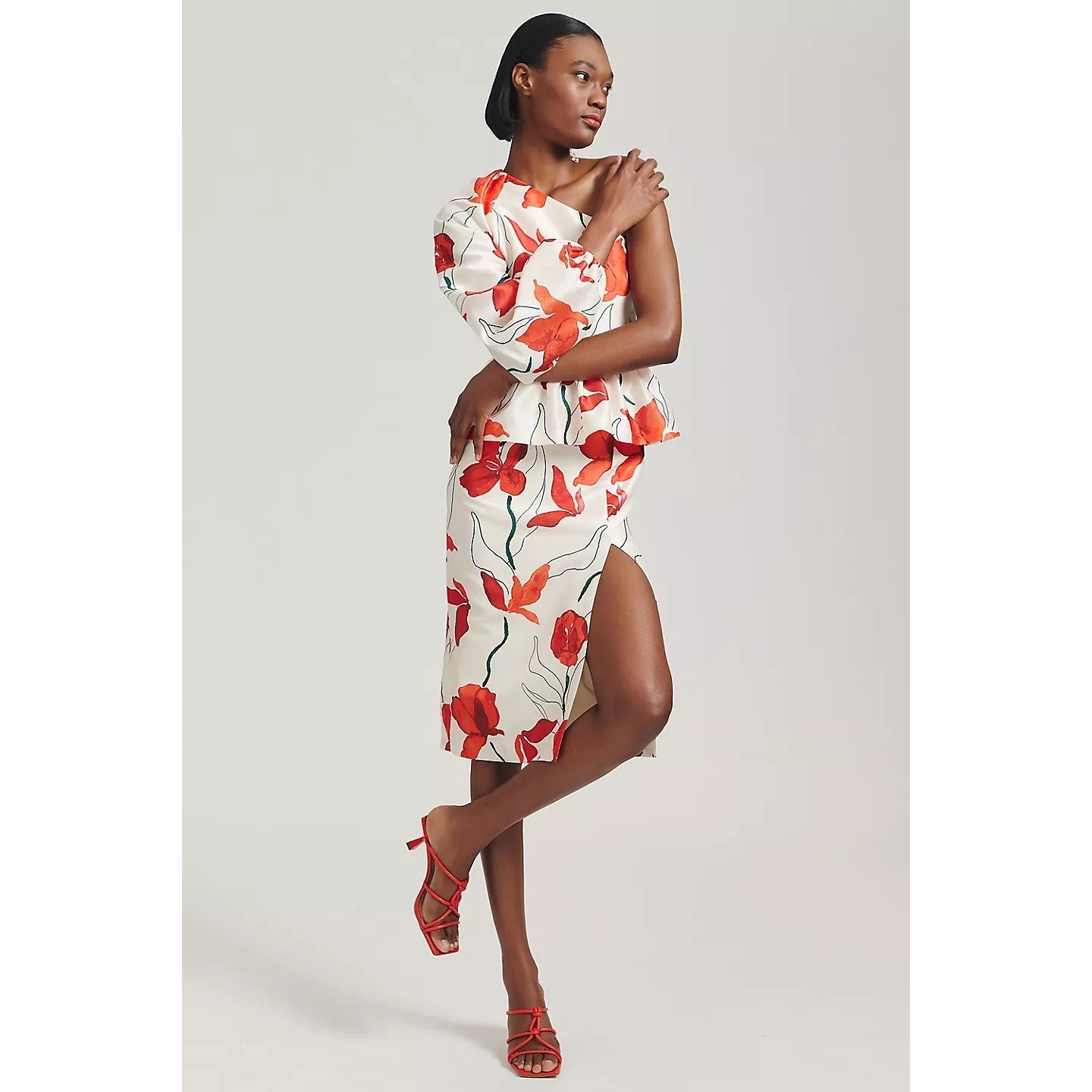 New ANTHROPOLOGIE Hutch One-Shoulder Peplum Dress $198 SIZE 6 Red Floral