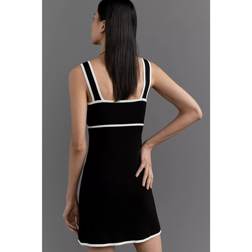 Anthropologie Bow Cutout Mini Sweater Dress LARGE B&W Contrast Knit Anthropologie
