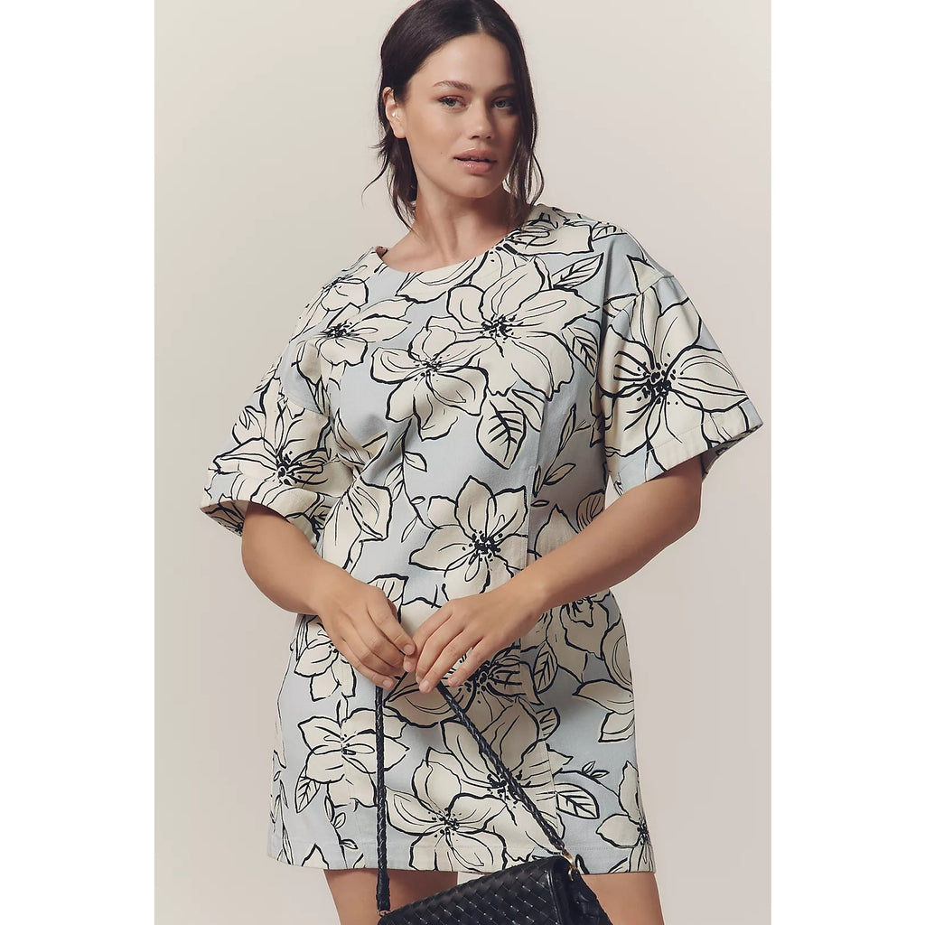 Anthropologie Dhruv Kapoor Short-Sleeve Denim Mini Dress $168 SMALL Floral
