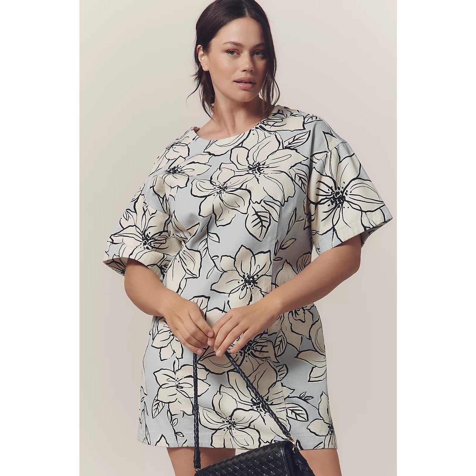 Anthropologie Dhruv Kapoor Short-Sleeve Denim Mini Dress $168 SMALL Floral