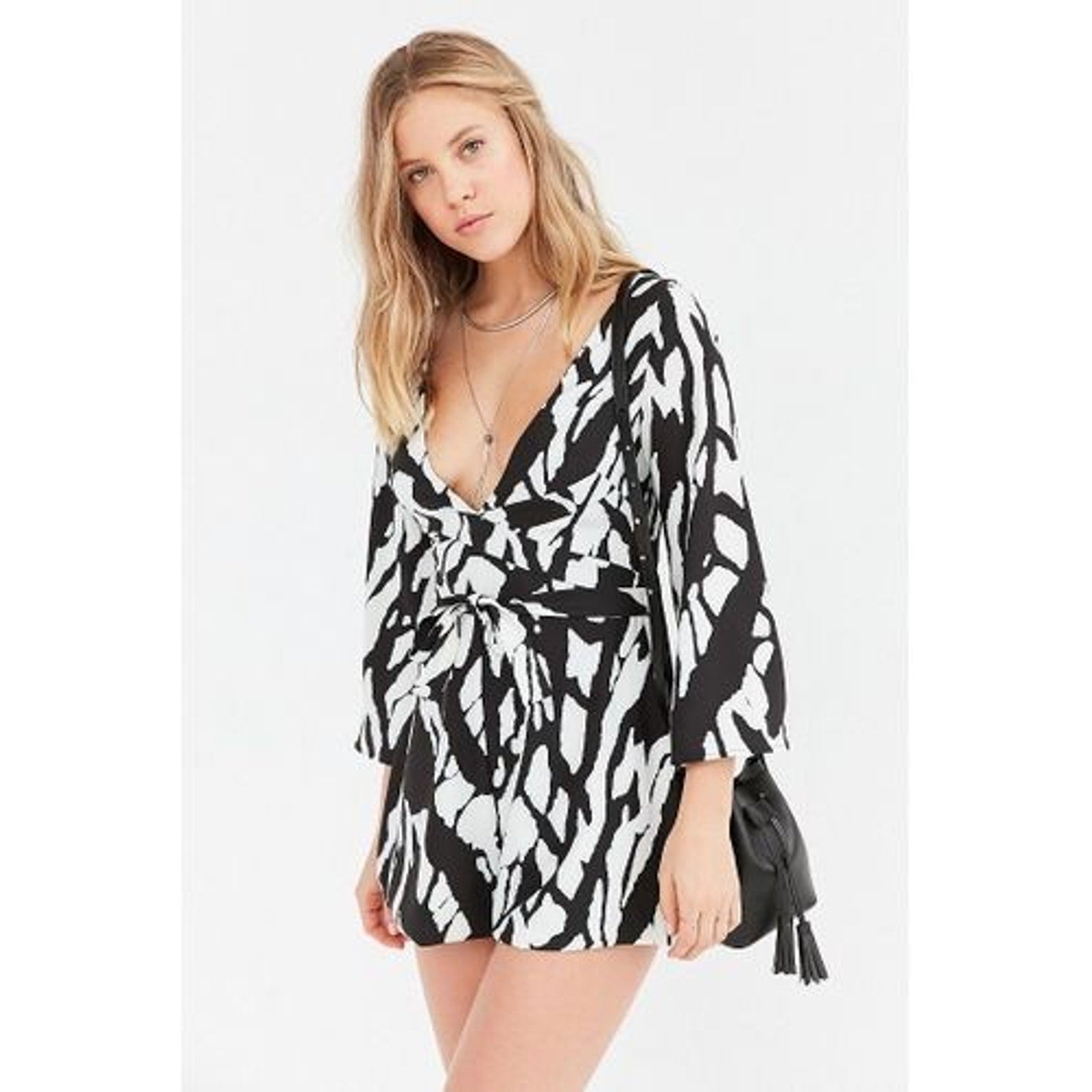 NEW Urban Outfitters x Isla Tie Waist Romper B&W $168 Size Small Abstract