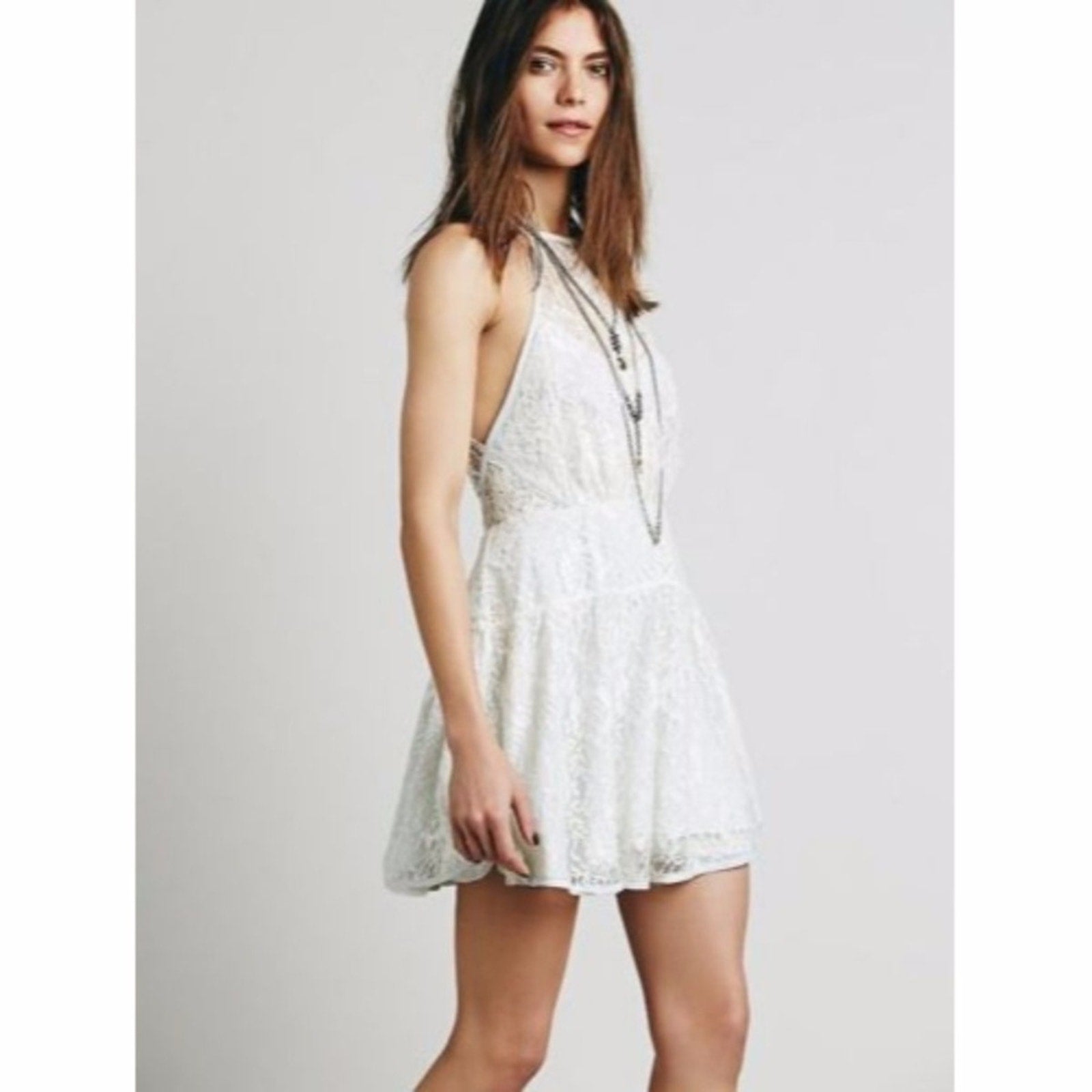 New Free People Wish Upon A Star Ice Combo White Blue Lace Dress $168 Size 0