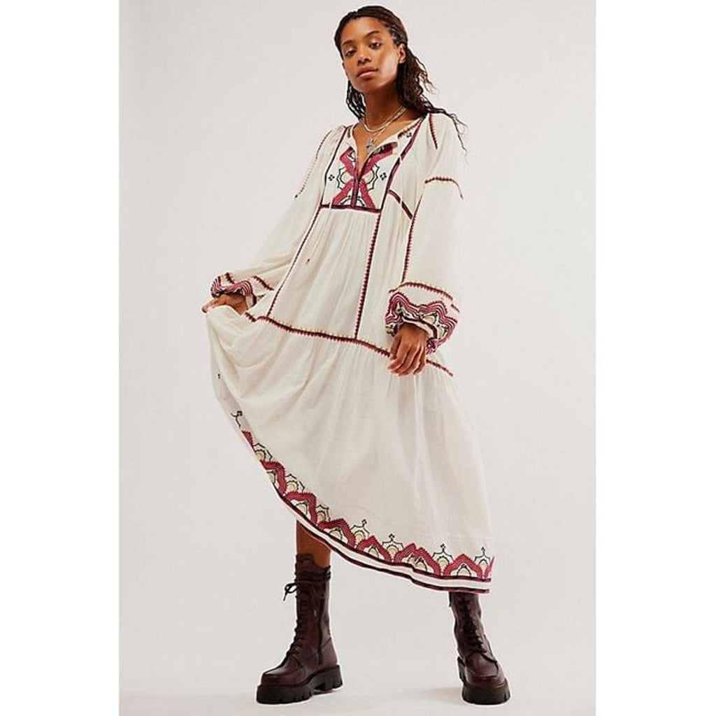 New FREE PEOPLE Sweet Escape Midi Dress $198 SMALL Ivory Boho Embroidered