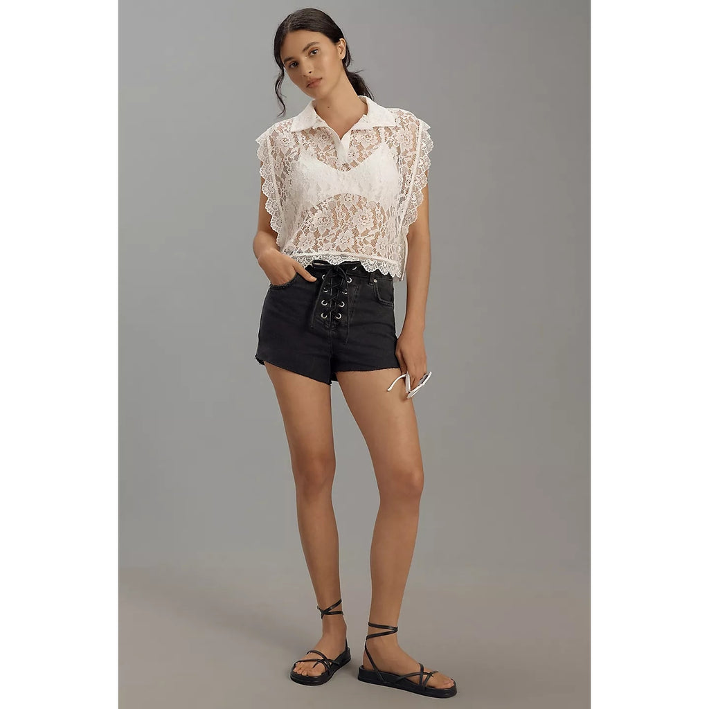 Anthropologie Pilcro Lace-Up Denim Shorts $108 SIZE 32 Black