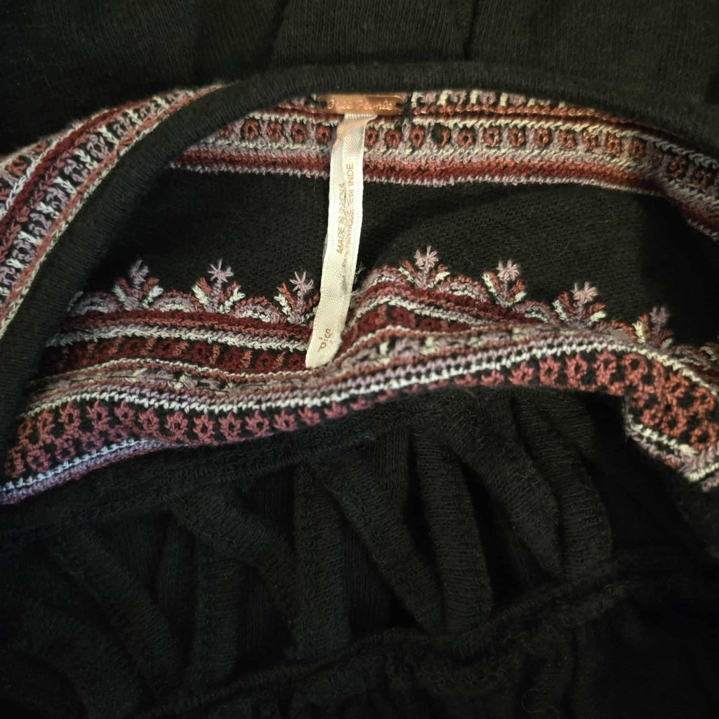 New Free People Snow Kisses Embroidered Long Sleeve Blouse $128 Small Black Boho