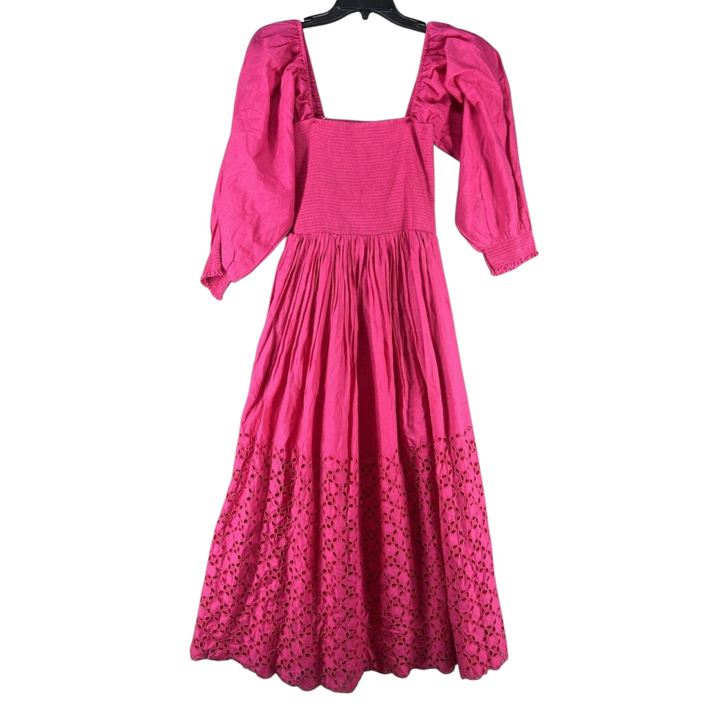 New FREE PEOPLE Perfect Storm Boho Midi Dress  $168 X-SMALL Pink Smocked