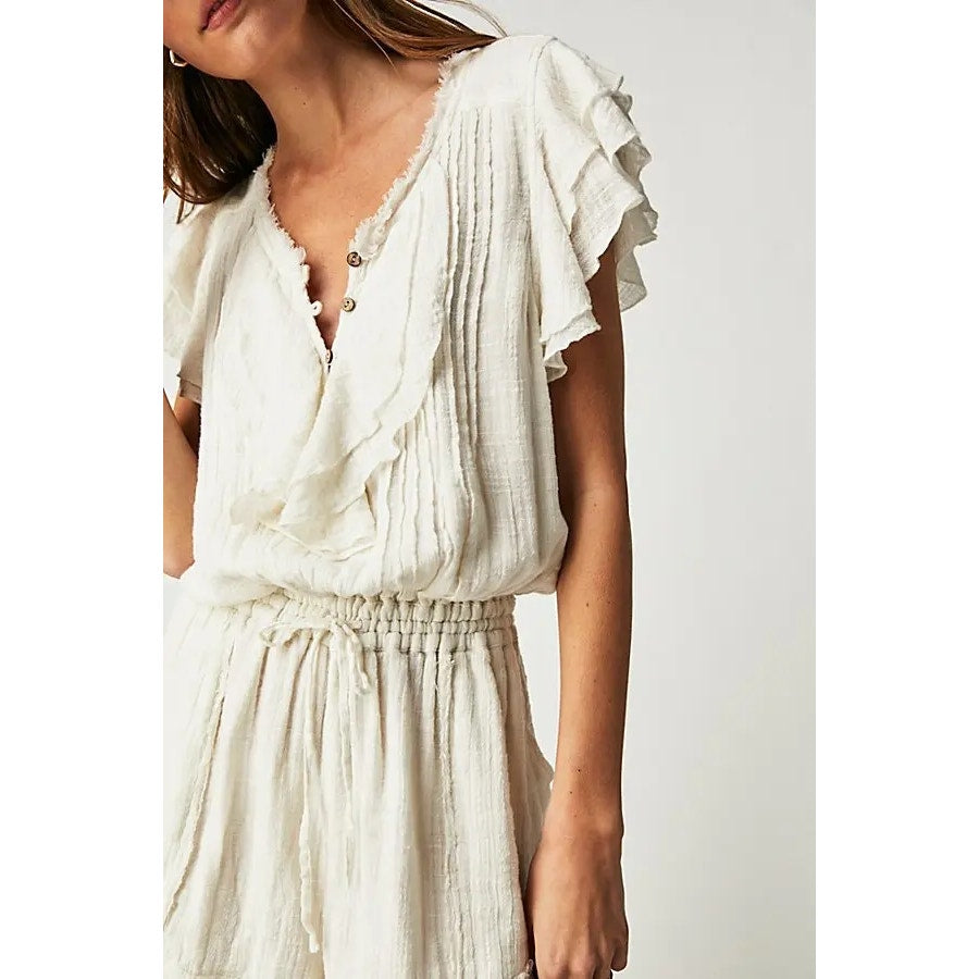 Free People FP One Naya Romper X-LARGE Alabaster Textured Wooven Free People