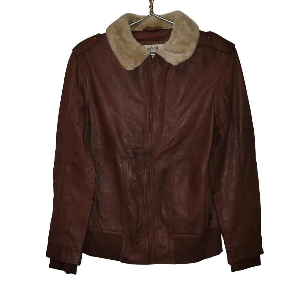 New JAKETT Bess Aviator Leather Jacket Fur Collar $640 SMALL Brown