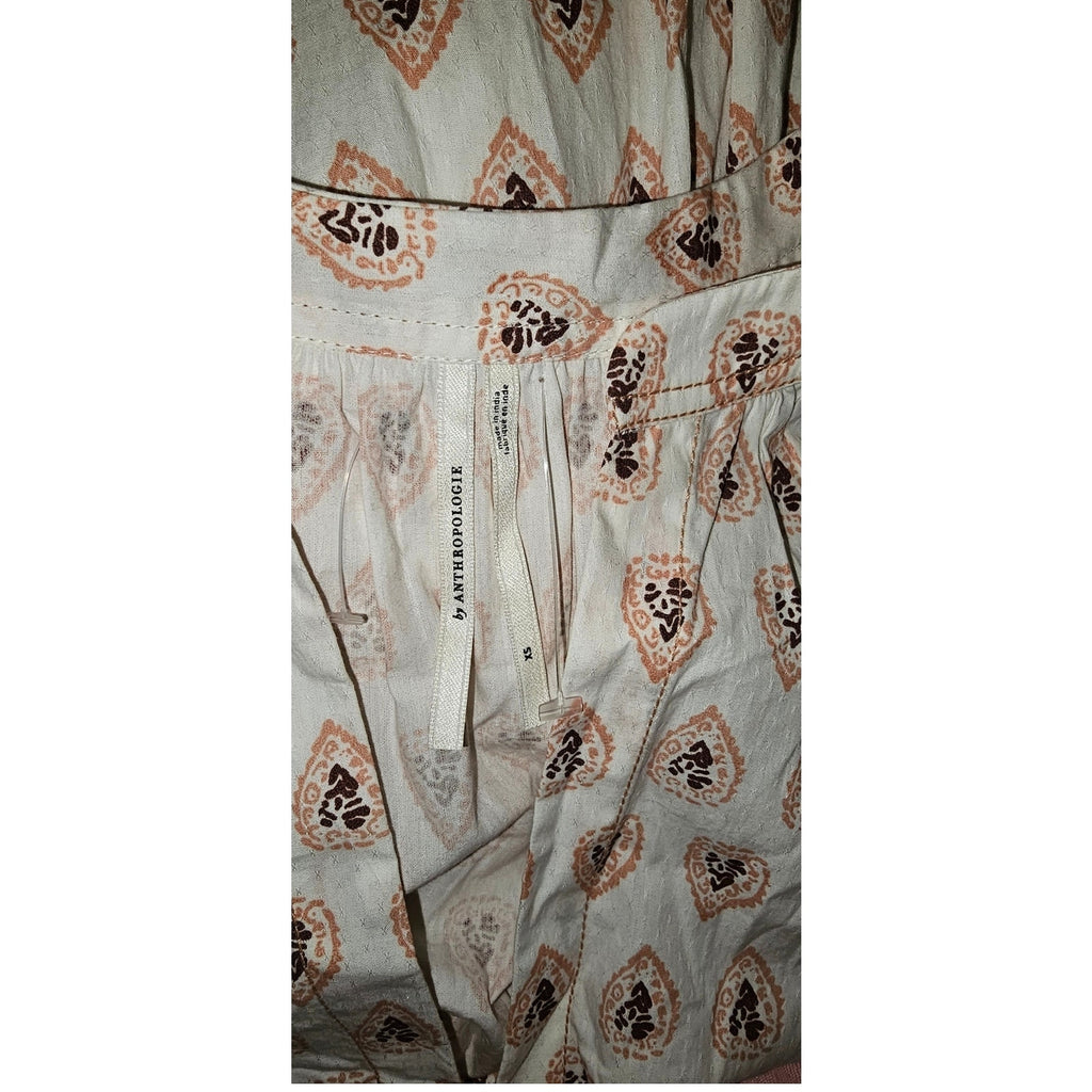 New By Anthropologie Printed Puff-Sleeve Dress $160 X-SMALL Neutral Motif