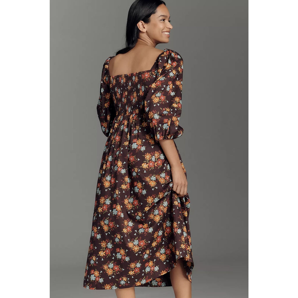 Anthropologie Love The Label Carlotta Puff-Sleeve Midi Dress LARGE Anthropologie