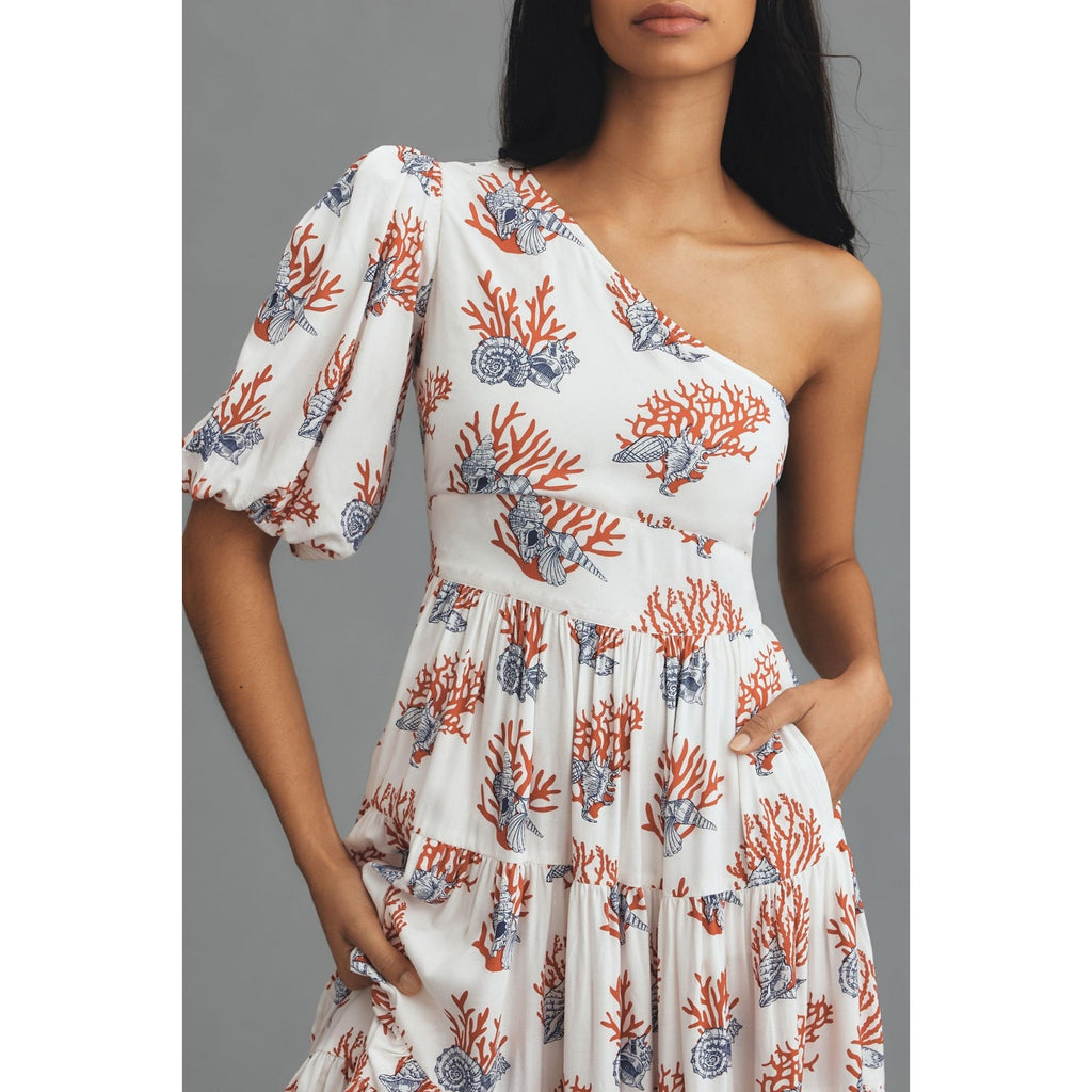 New ANTHROPOLOGIE Priya Israni Puff One-Shoulder Belted Maxi Dress $258 XXSP