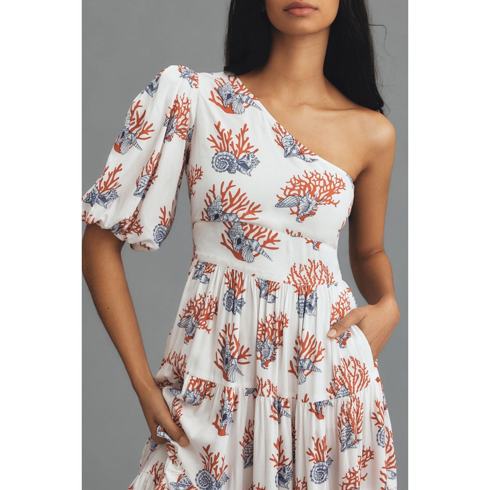 New ANTHROPOLOGIE Priya Israni Puff One-Shoulder Belted Maxi Dress $258 XXSP