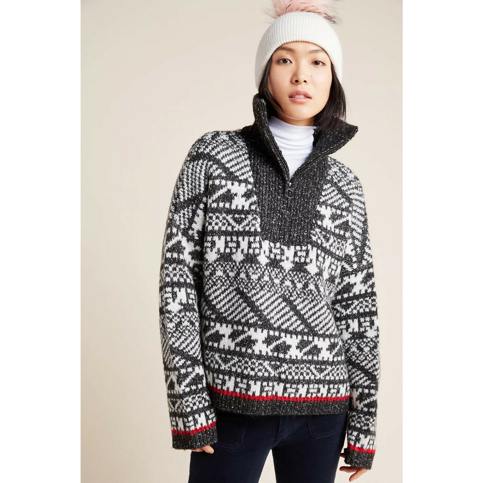 New Anthropologie by Line Geo Fairsile Half-Zip Pullover Size Small Grey