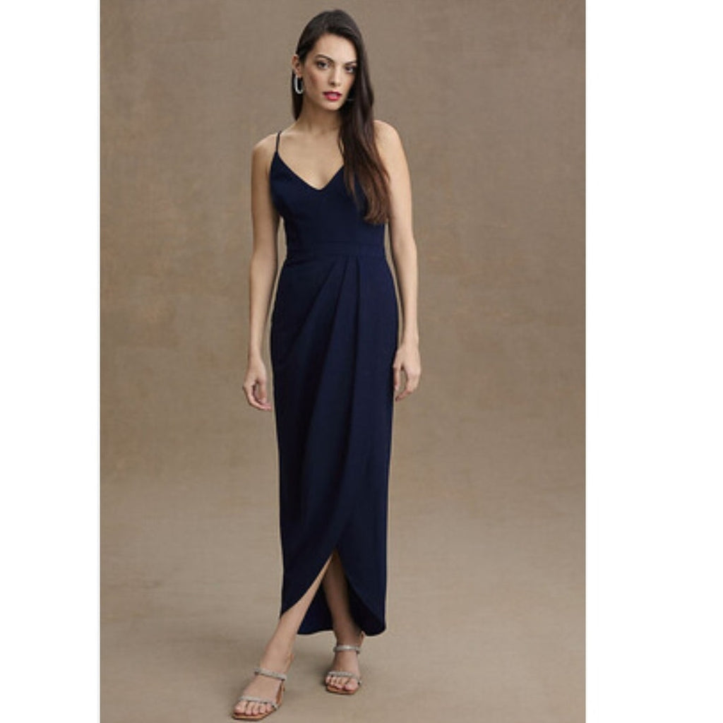 New Anthropologie BHLDN Lyra V-Neck Faux-Wrap Stretch Crepe Dress $198 SZ 22