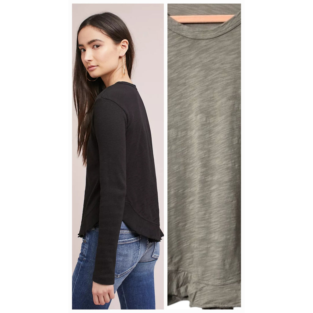 Anthropologie Wilt Ruffle Shirttail Long Sleeve Jersey Tee