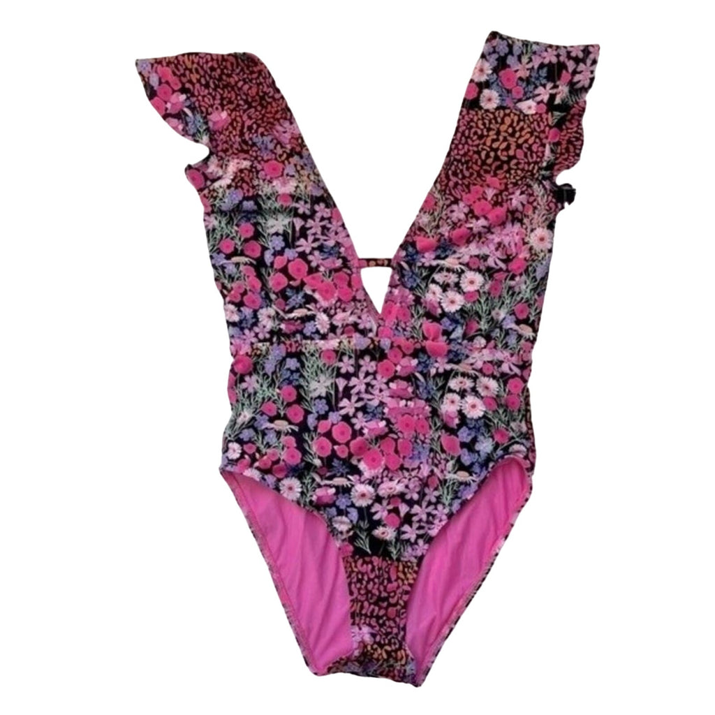 Free People BETH RICHARDS Sophia One Piece Swimsuit SMALL Black Garden Free People