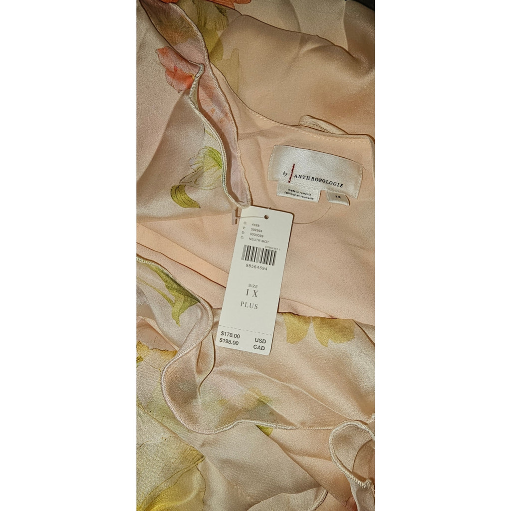 Anthropologie Asymmetric Scarf Slip Dress PLUS 1X Neutral Floral Motif Anthropologie