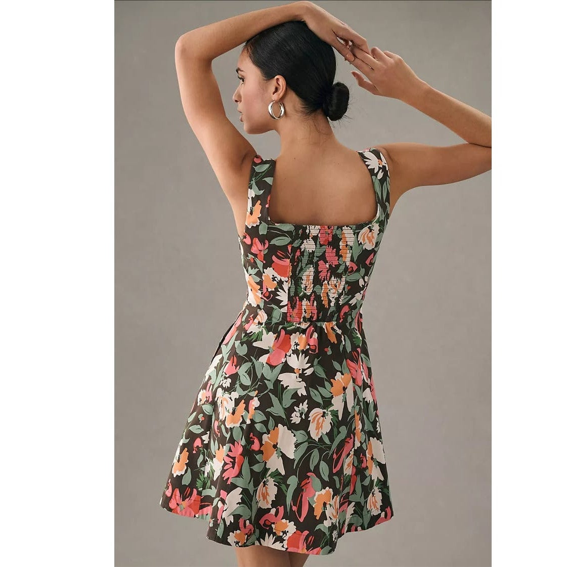 New Anthropologie Sweetheart Floral Mini Dress $180 MEDIUM Black Motif Stretchy