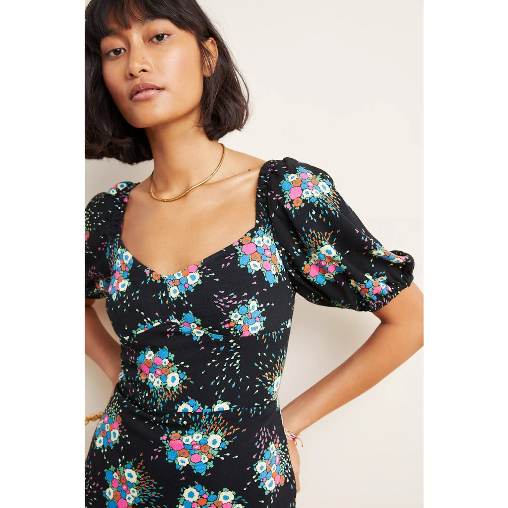New Anthropologie Scarletta Sweetheart Mini Dress Size 6 Floral Puff Sleeve