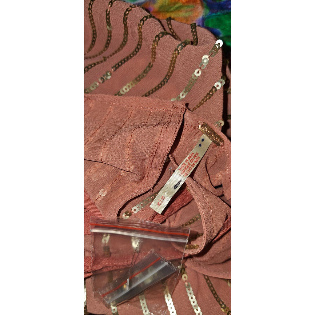 NWOT Free People Mint Julep Mini Dress $168 MEDIUM Coral SEQUINED A-line Ruffled