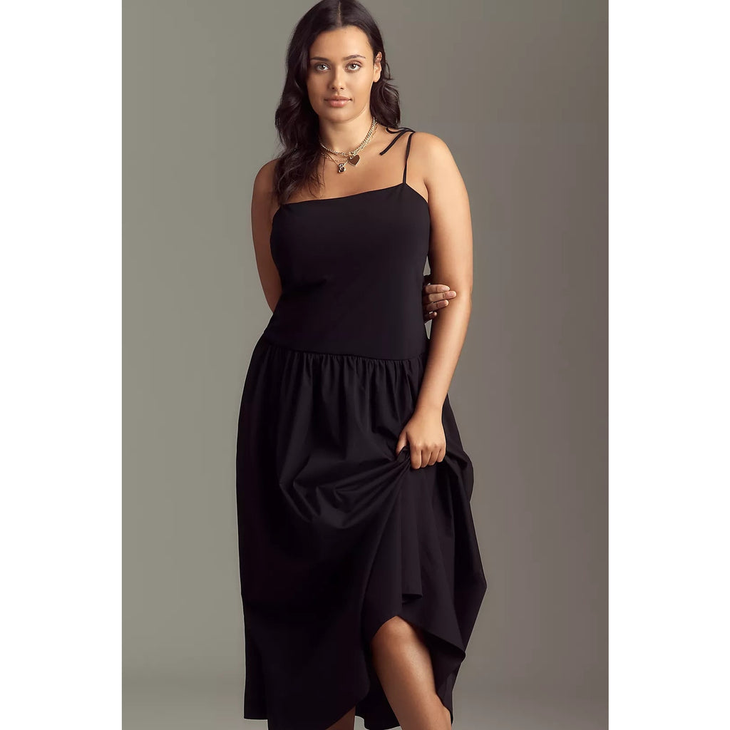 Anthropologie Square-Neck Twofer Midi Dress PLUS 2X Black Anthropologie