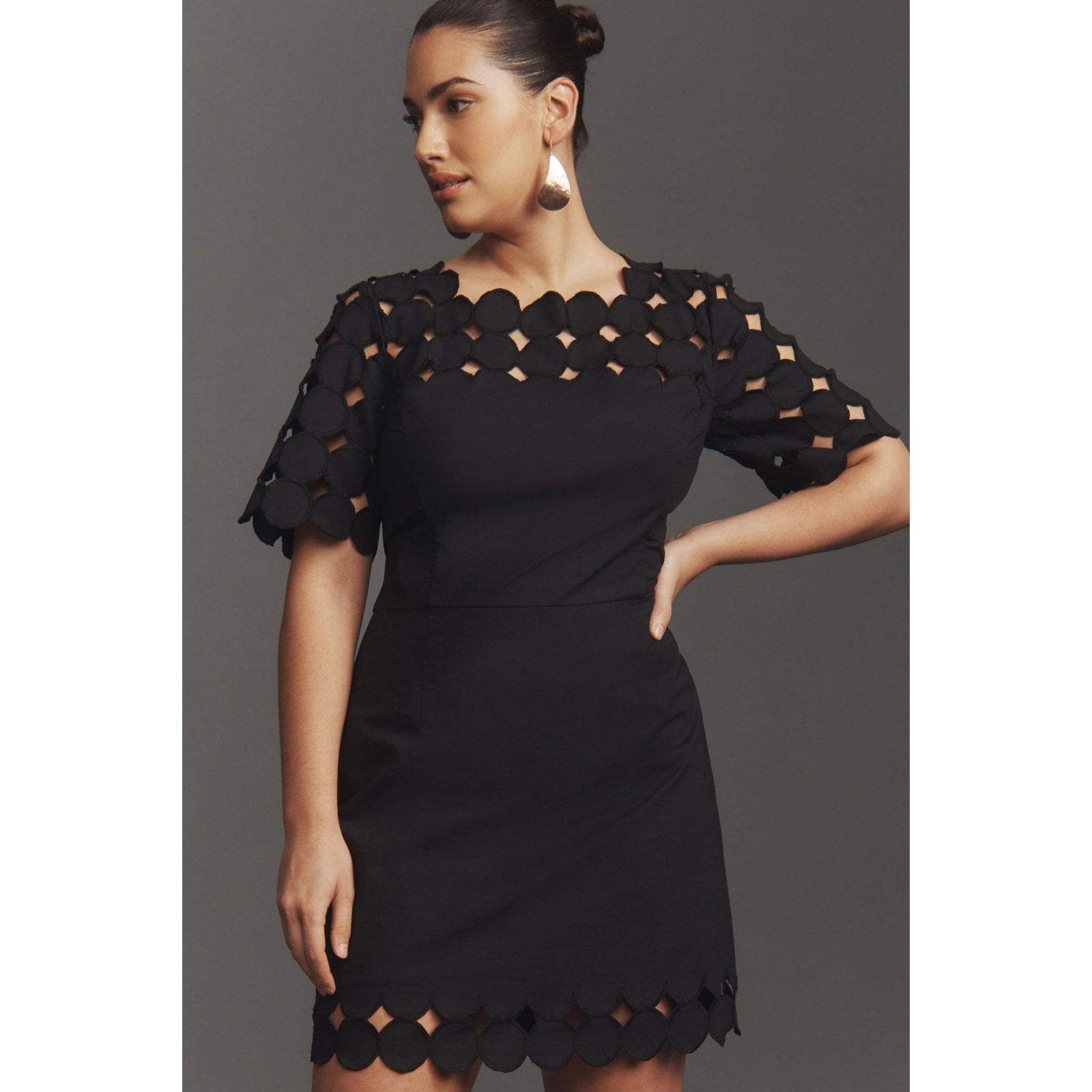 New By Anthropologie Cutwork Mini Shift Dress $178 SIZE 14 Black