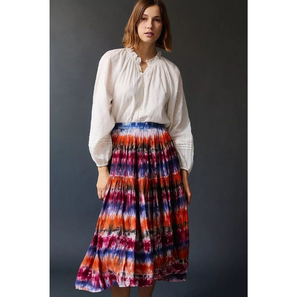 NEW Anthropologie Oksana Tie-Dye Midi Skirt NORBLACK NORWHITE Size Small