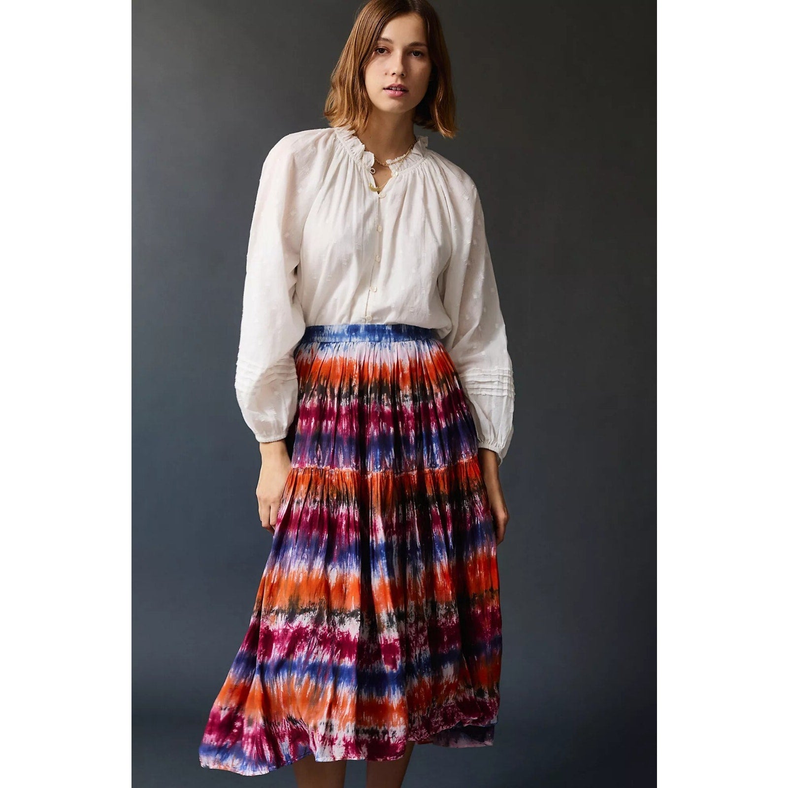 NEW Anthropologie Oksana Tie-Dye Midi Skirt NORBLACK NORWHITE Size Small