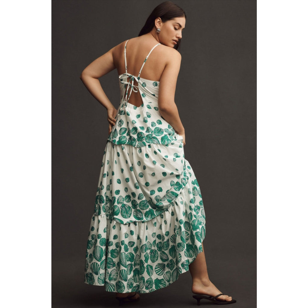 Anthropologie Maeve Halter Tiered Maxi Dress $188 SMALL White Green
