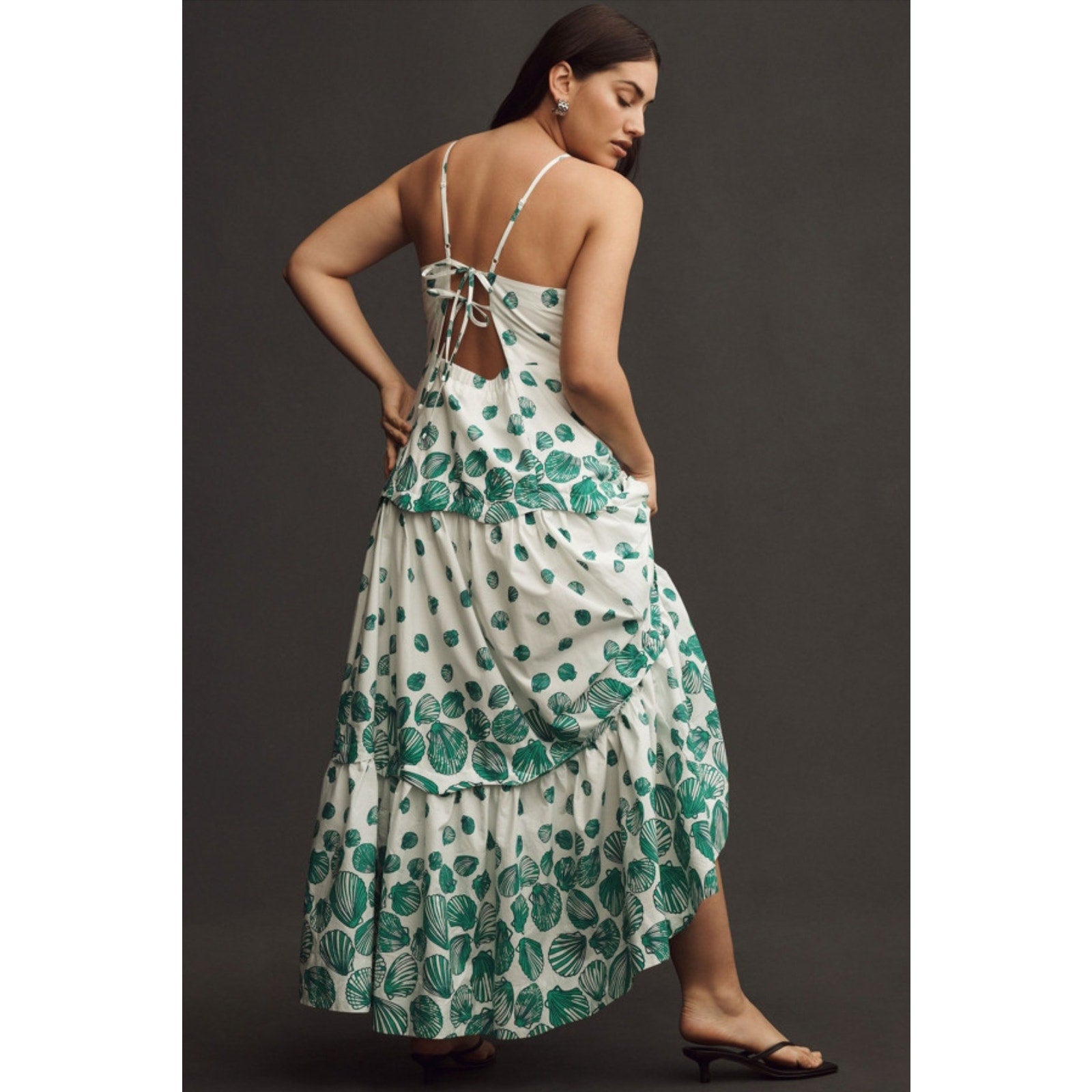Anthropologie Maeve Halter Tiered Maxi Dress $188 SMALL White Green
