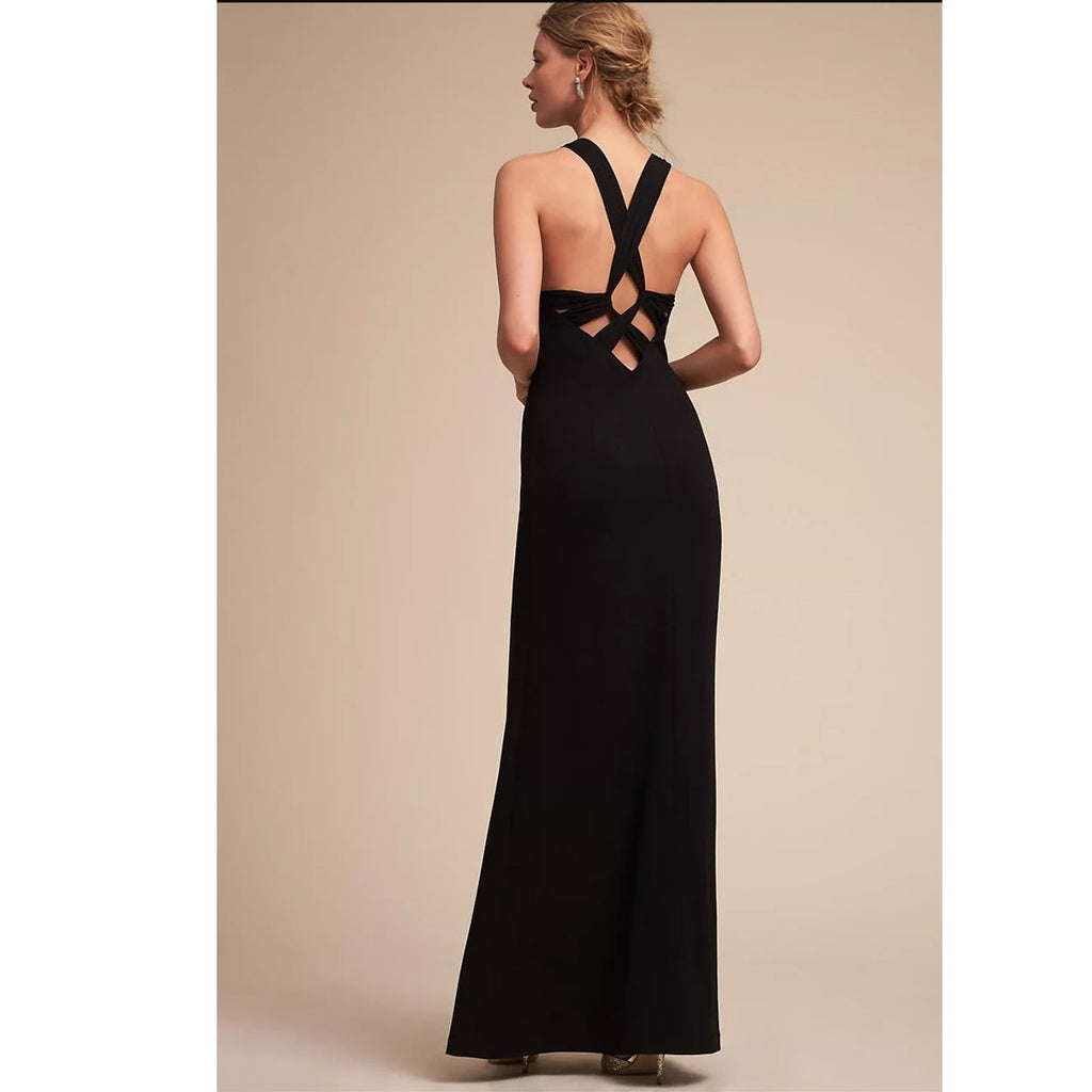 New Anthropologie BHLDN Selina Criss-Cross Crepe Halter Maxi Dress $228 SIZE 2